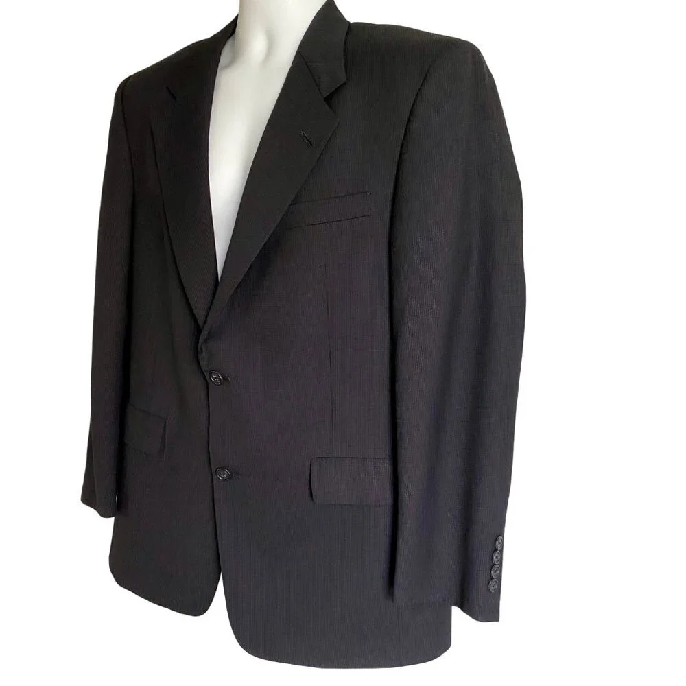 Hart Schaffner Marx Men's 2-Button Black Gray Wool Suit Jacket Blazer 40R